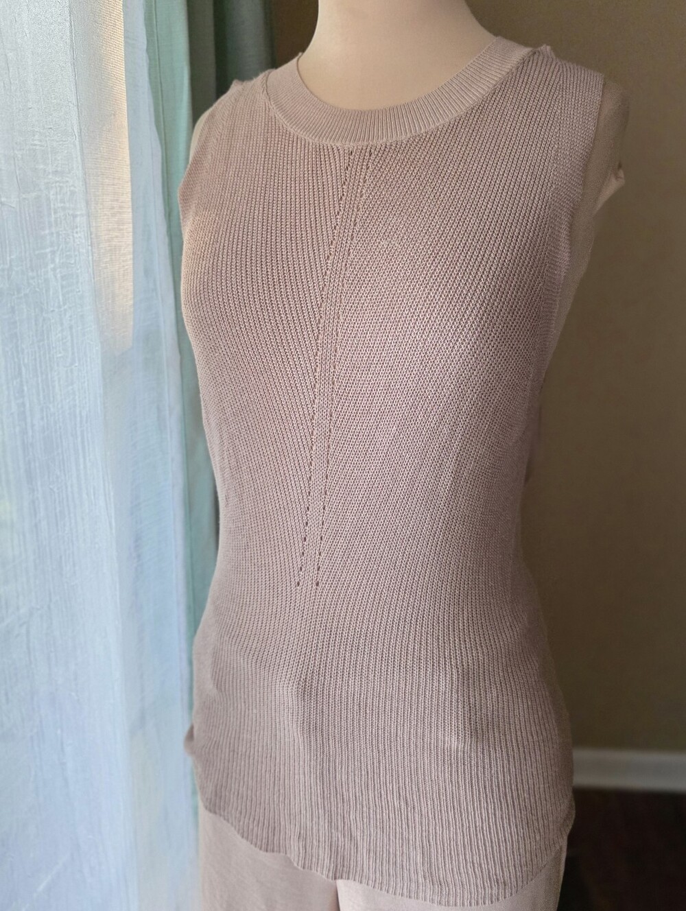 J. McLaughlin Lena Knit Top Tie Back Cutout Sleeves Open Soft Beige Medium M